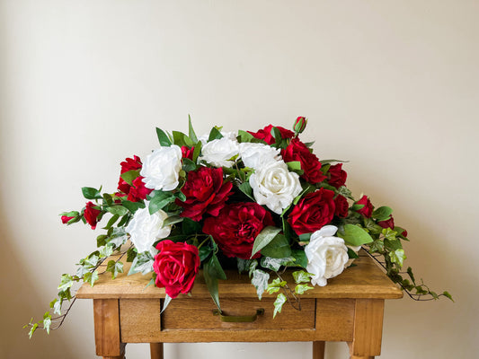 Red and White Rose Casket Cover